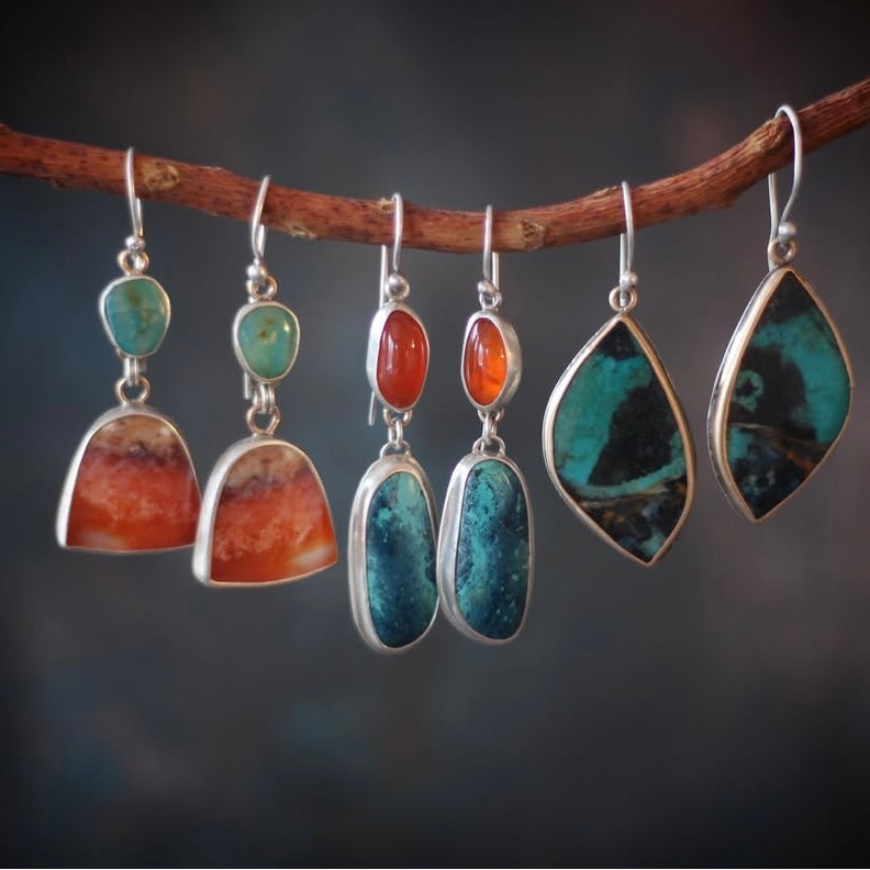 Azurite Malachite and Orange Chalcedony Earrings – Cara Wolff Jewelry