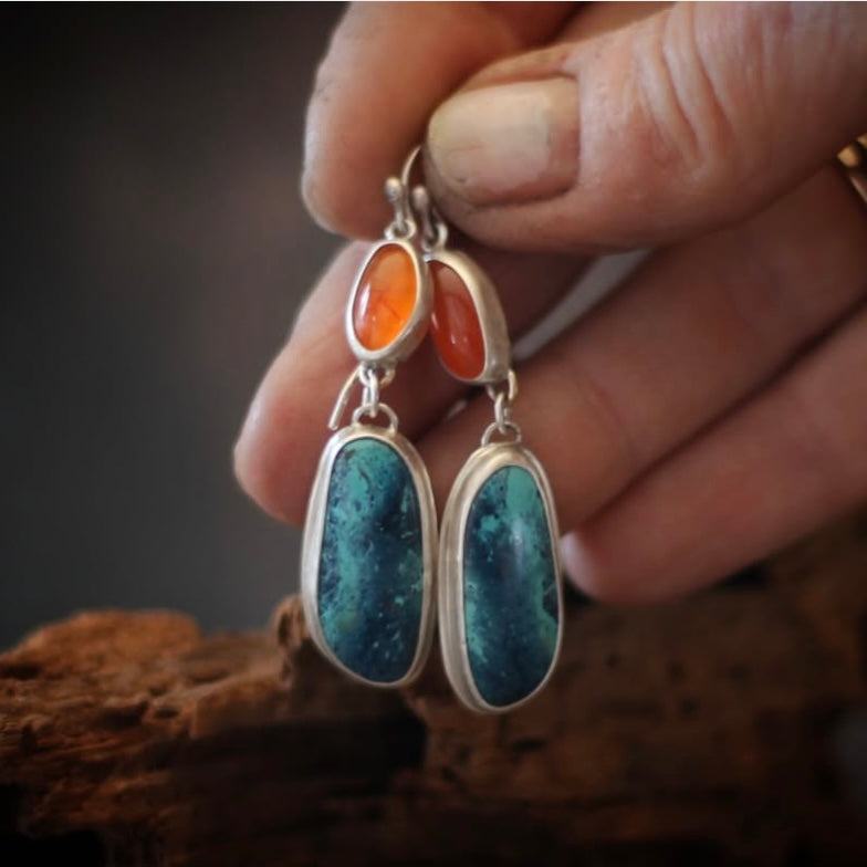 Azurite Malachite and Orange Chalcedony Earrings – Cara Wolff Jewelry